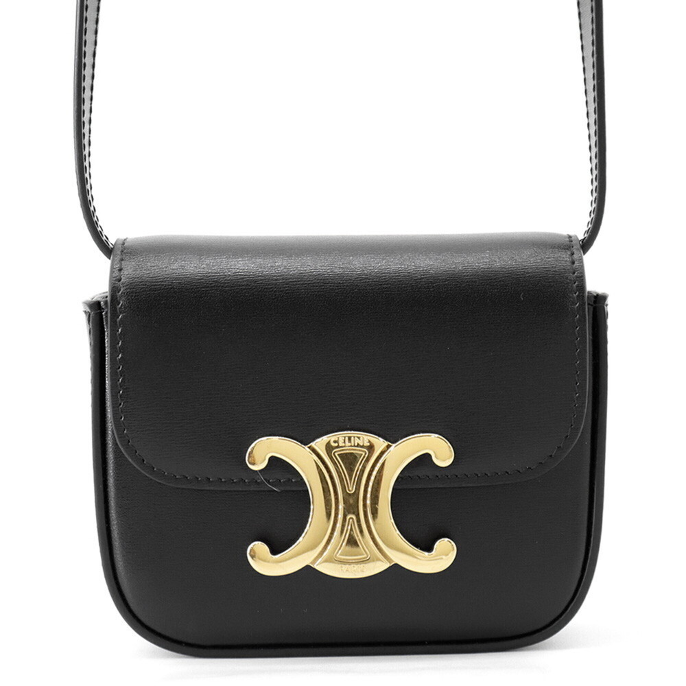 Celine Triomphe Mini Claude Shoulder Bag, Shiny Calf Leather, 10I513, Black, ...